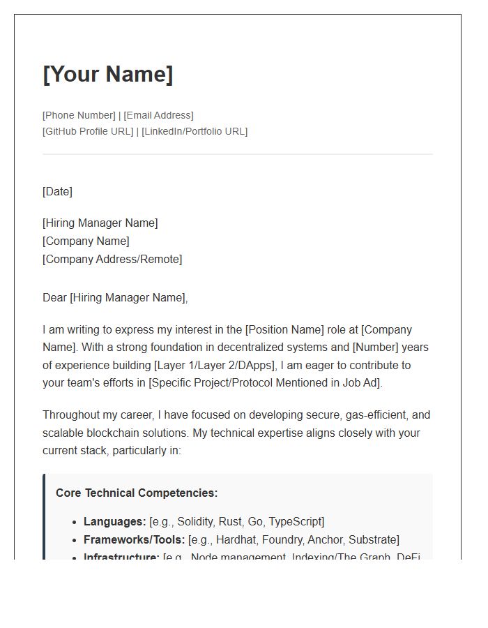 Blockchain Software Engineer Technical Cover Letter Template