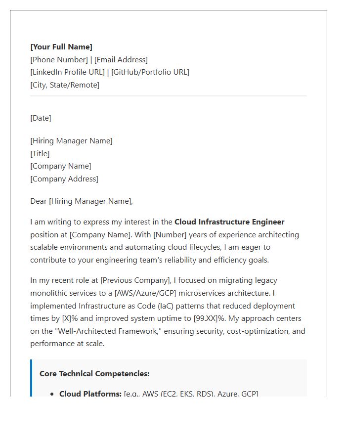 Cloud Infrastructure Engineer Technical Cover Letter Template