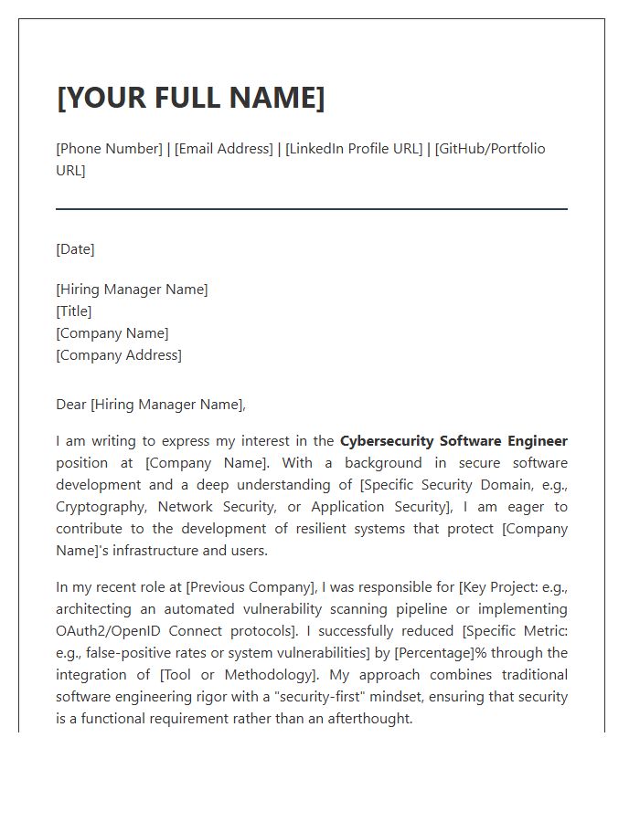 Cybersecurity Software Engineer Technical Cover Letter Template