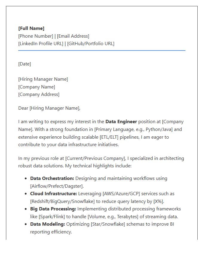 Data Engineering Technical Cover Letter Template