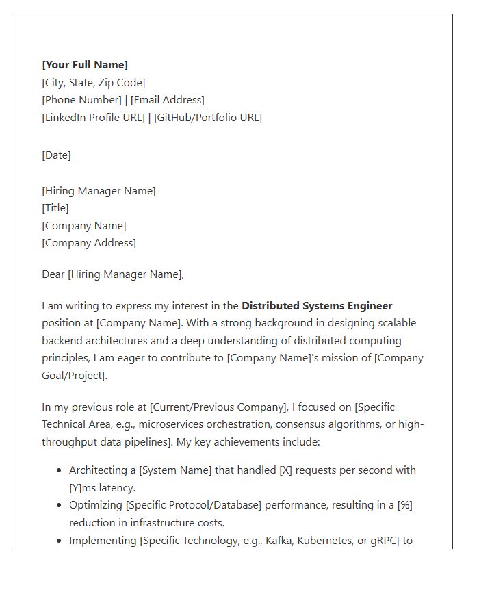 Distributed Systems Engineer Technical Cover Letter Template