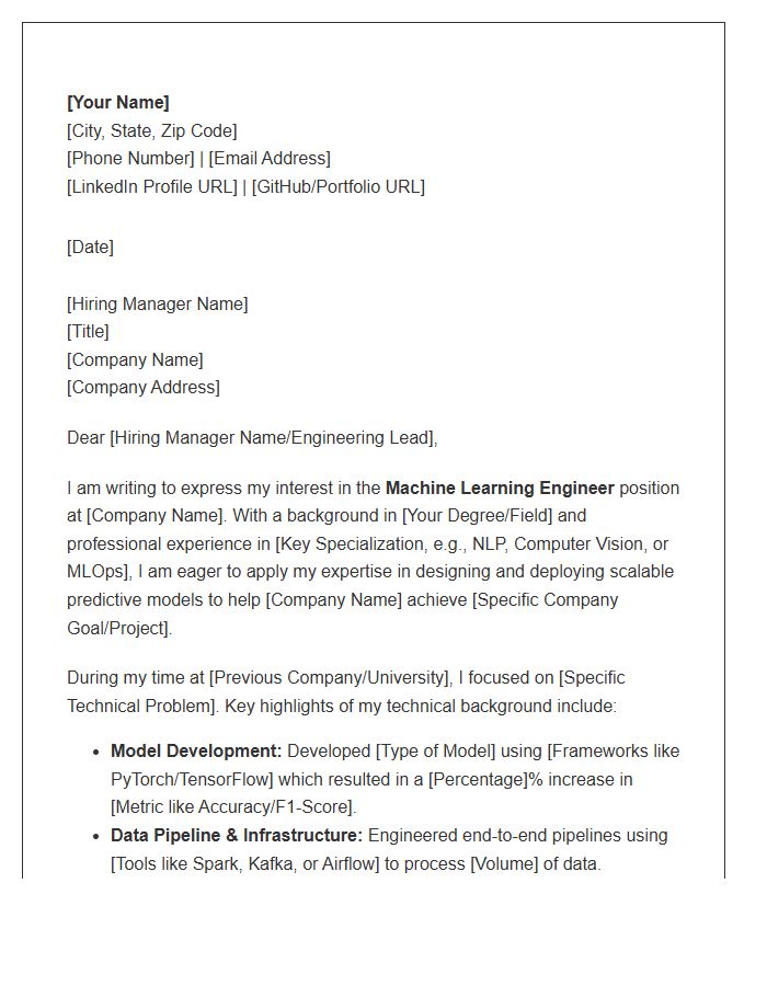 Machine Learning Engineer Technical Cover Letter Template