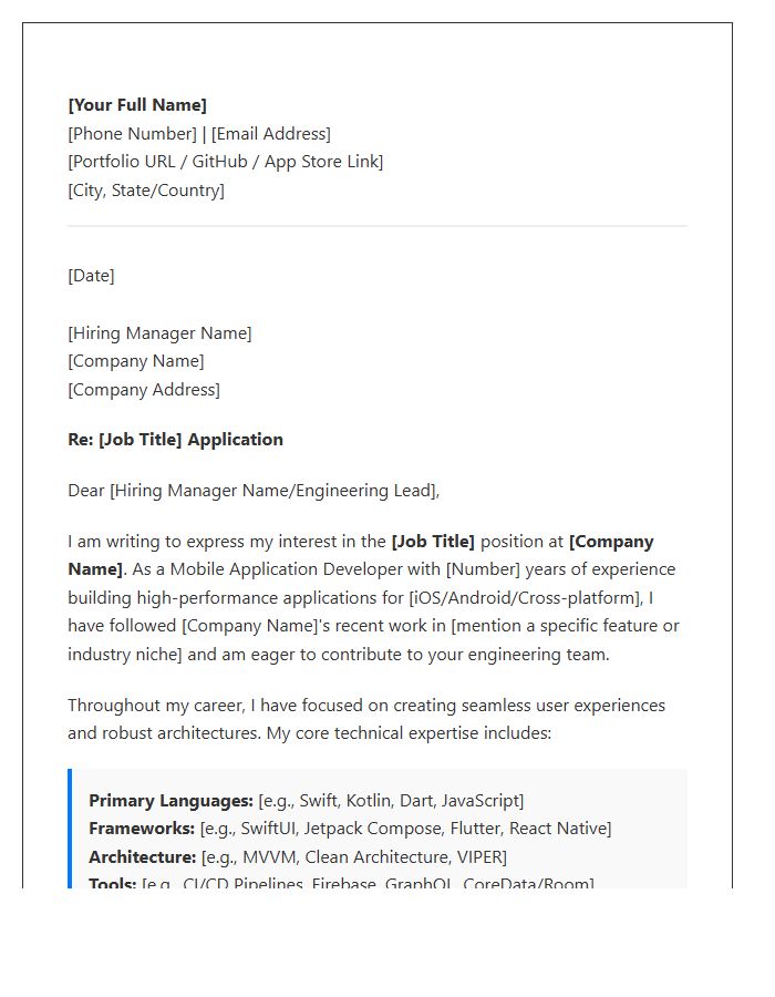 Mobile Application Developer Technical Cover Letter Template