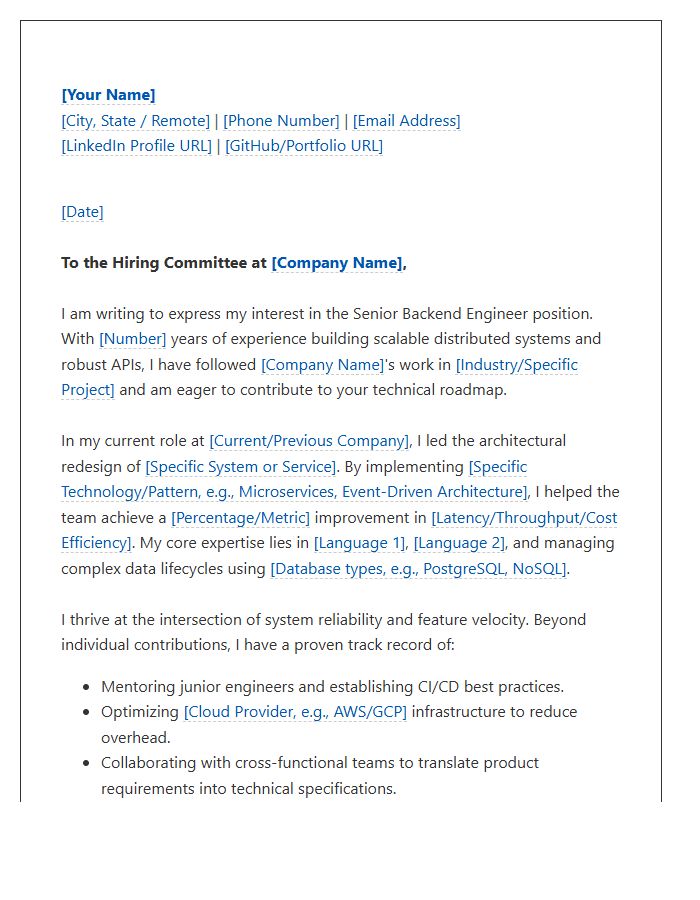Senior Backend Engineer Technical Cover Letter Template