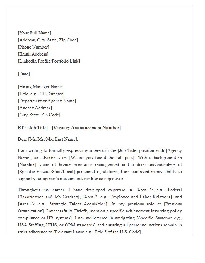 Government Human Resources Specialist Cover Letter Template