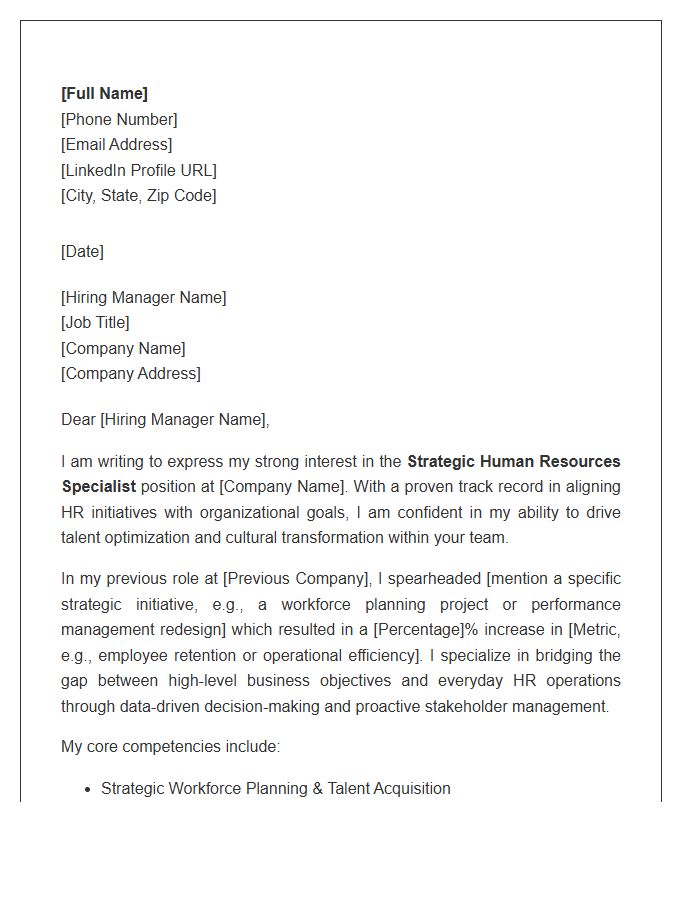 Strategic Human Resources Specialist Cover Letter Template