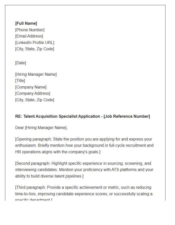 Talent Acquisition Human Resources Specialist Cover Letter Template