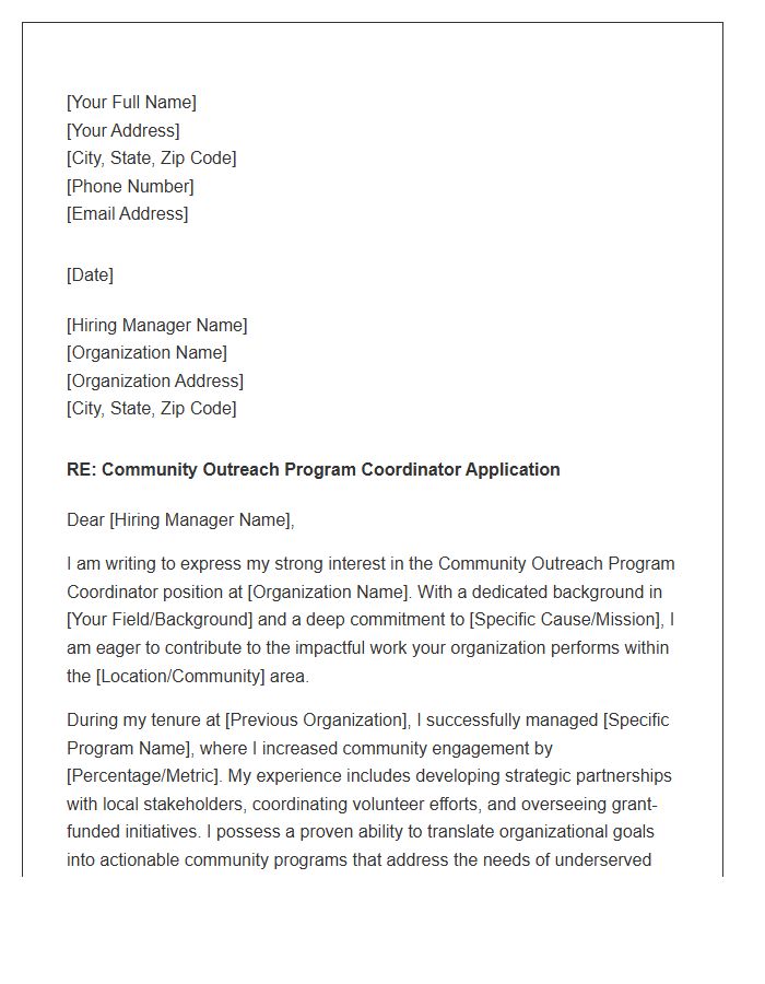 Non Profit Community Outreach Program Coordinator Cover Letter Template