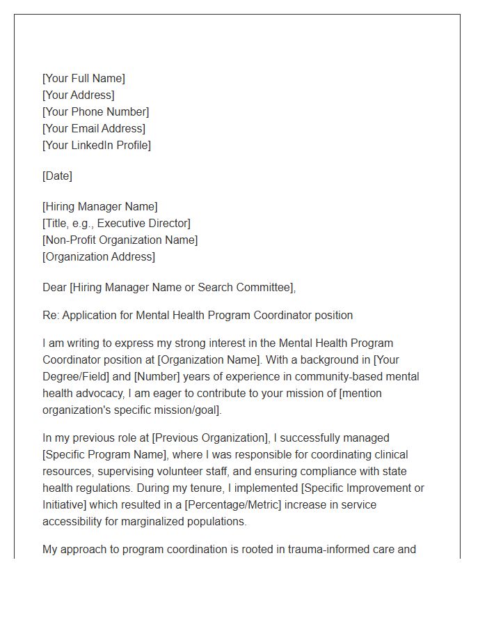 Non Profit Mental Health Program Coordinator Cover Letter Template