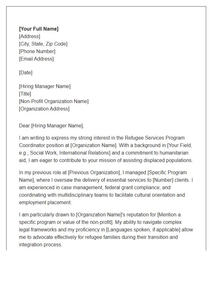 Non Profit Refugee Services Program Coordinator Cover Letter Template