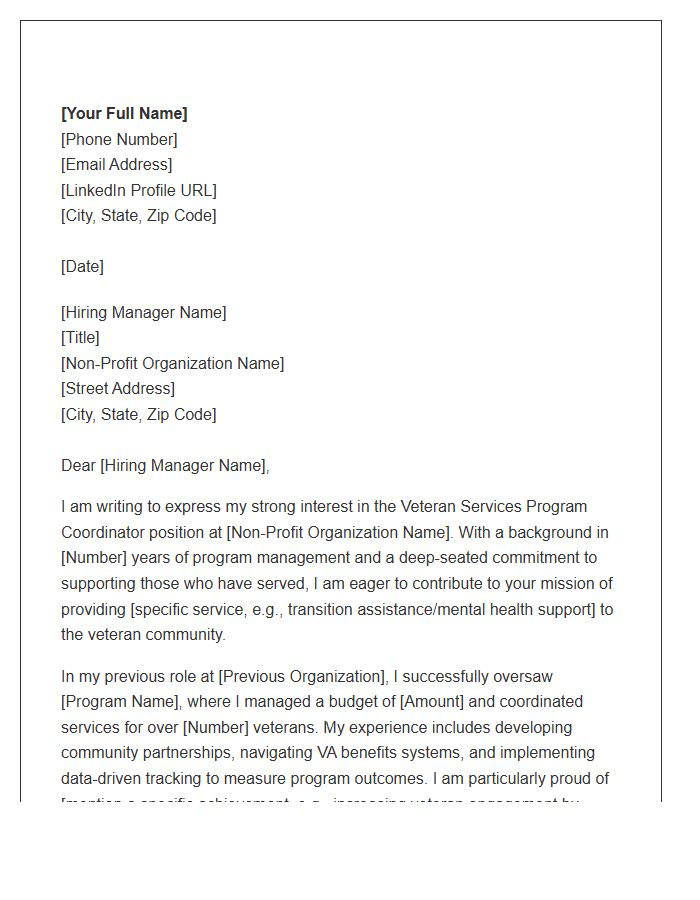 Non Profit Veteran Services Program Coordinator Cover Letter Template