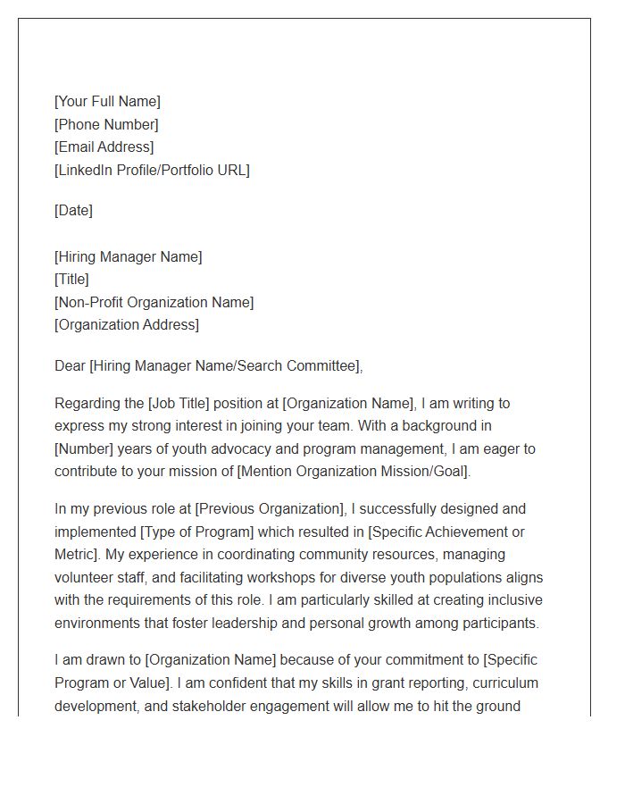 Non Profit Youth Development Program Coordinator Cover Letter Template
