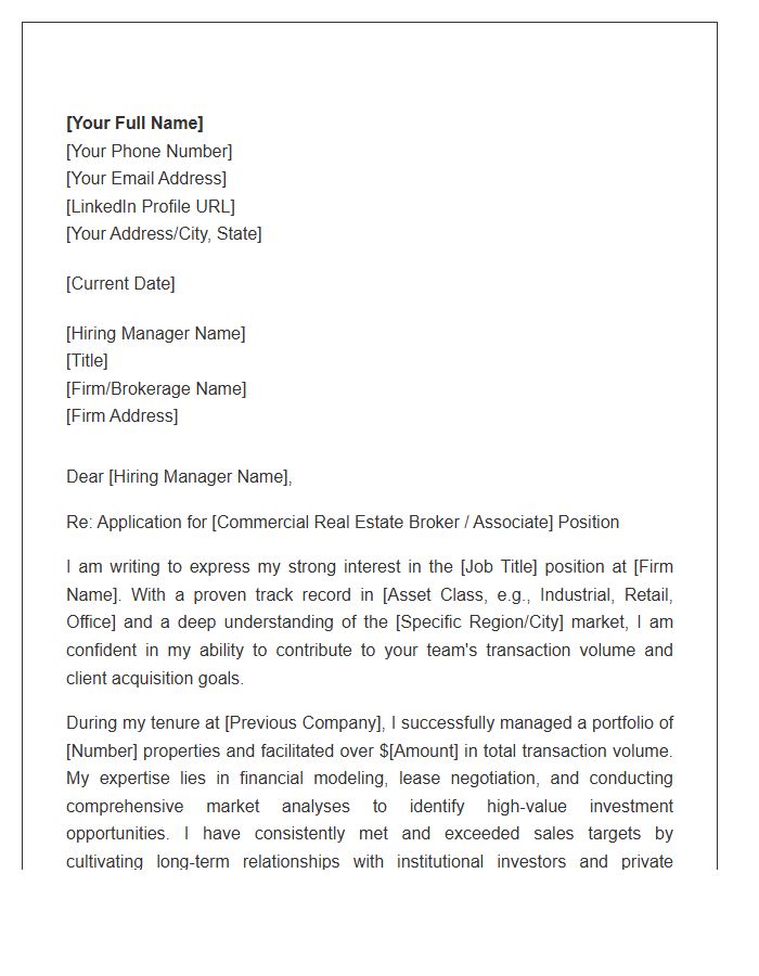 Commercial Real Estate Broker Career Cover Letter Template