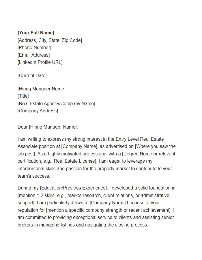 Entry Level Real Estate Associate Career Cover Letter Template