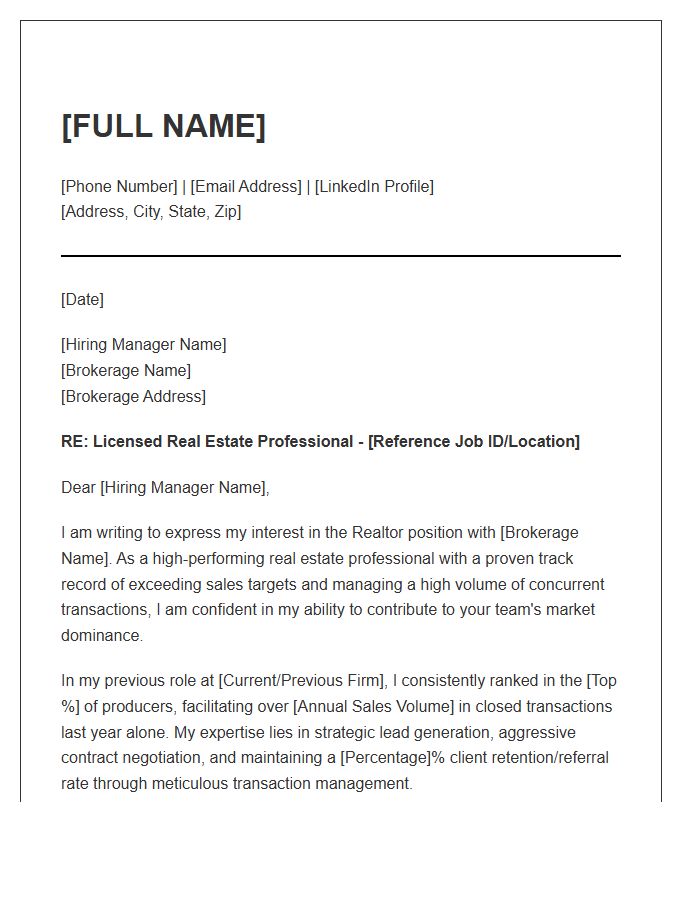 High Volume Sales Realtor Career Cover Letter Template