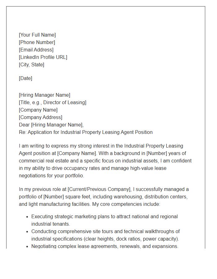 Industrial Property Leasing Agent Career Cover Letter Template