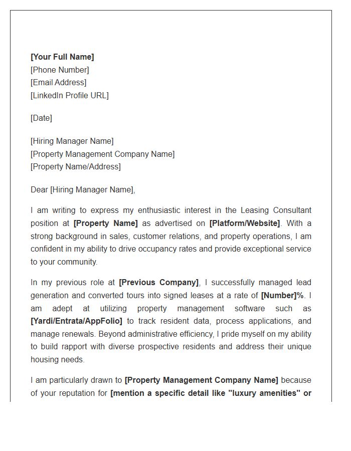 Leasing Consultant Professional Career Cover Letter Template