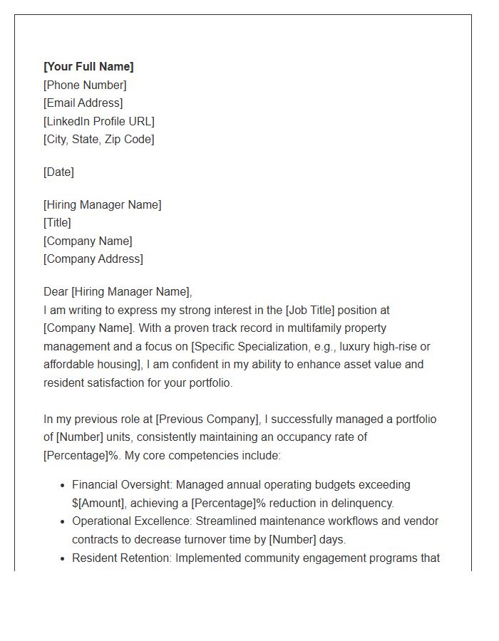 Multifamily Real Estate Manager Career Cover Letter Template