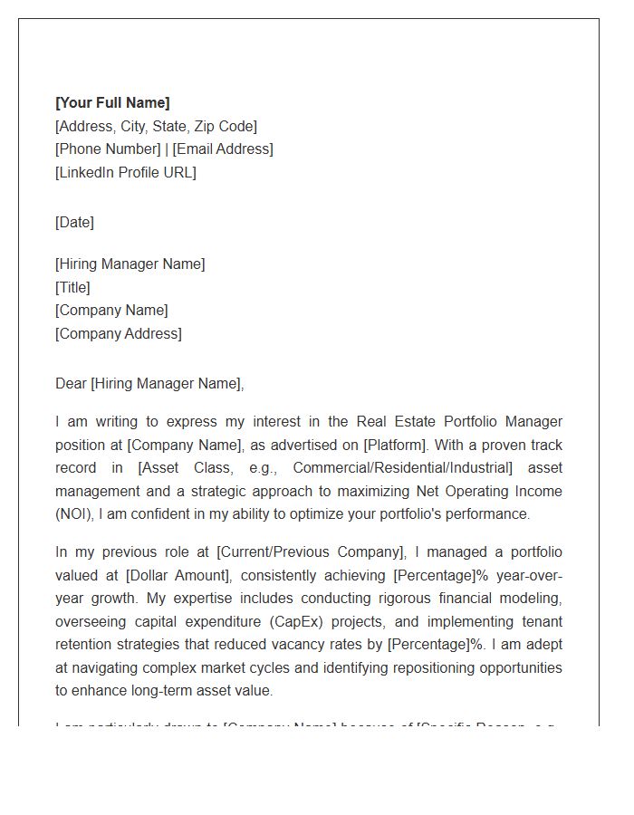 Real Estate Portfolio Manager Career Cover Letter Template