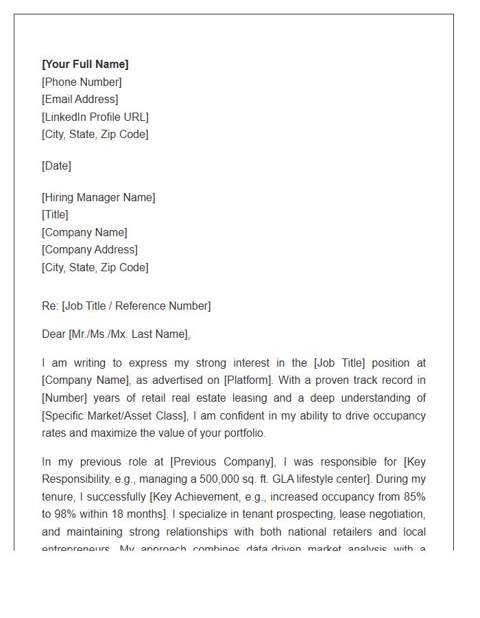 Retail Real Estate Leasing Career Cover Letter Template