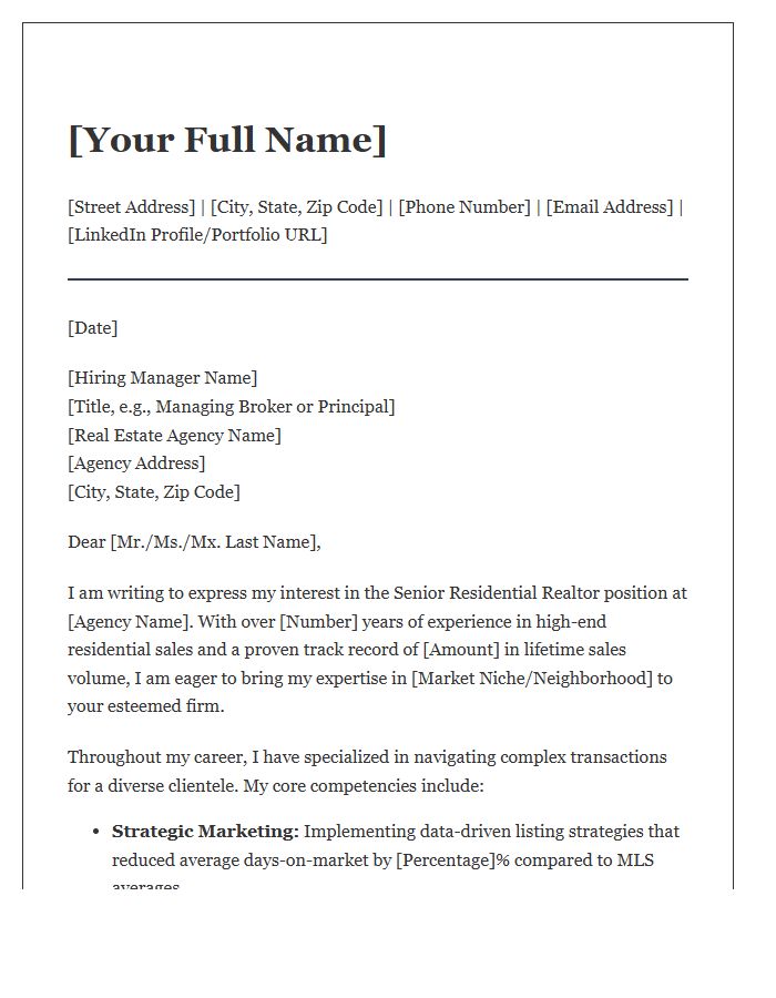 Senior Residential Realtor Career Cover Letter Template