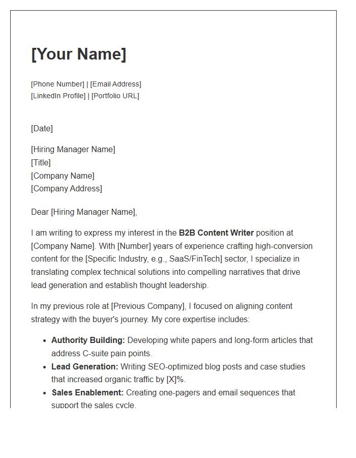 B2B Content Writer Portfolio Cover Letter Template