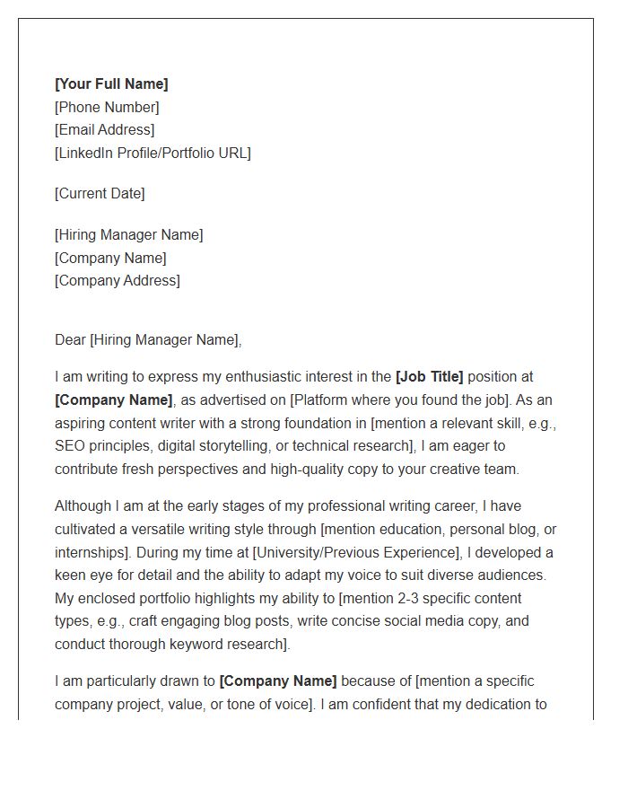 Entry Level Content Writer Portfolio Cover Letter Template