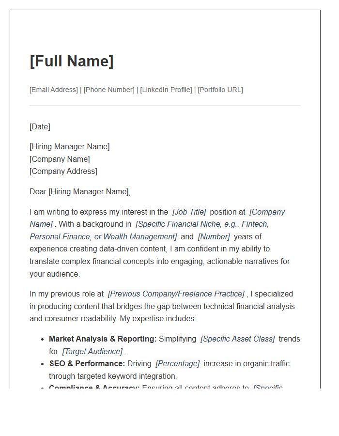 Financial Content Writer Portfolio Cover Letter Template