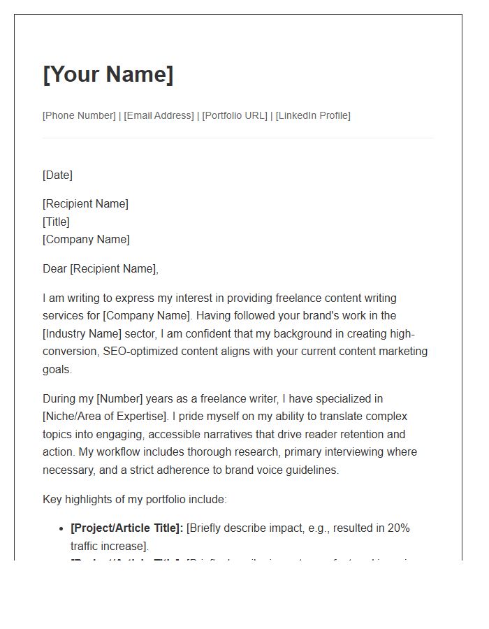 Freelance Content Writer Portfolio Cover Letter Template