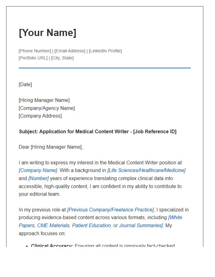 Medical Content Writer Portfolio Cover Letter Template