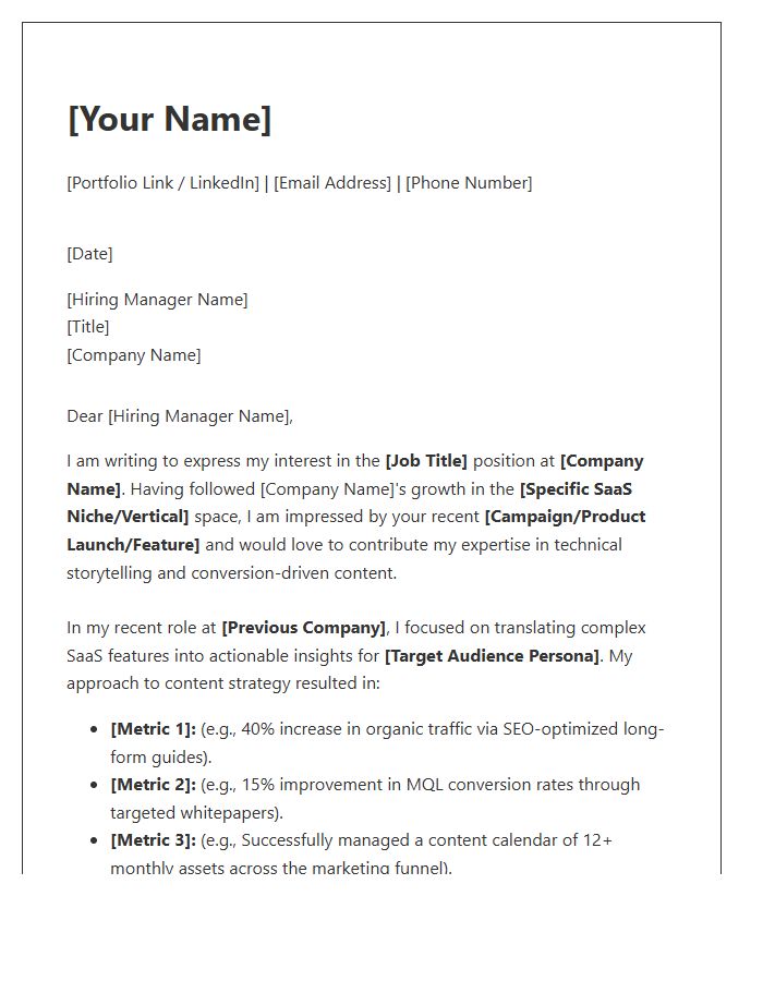 SaaS Content Writer Portfolio Cover Letter Template