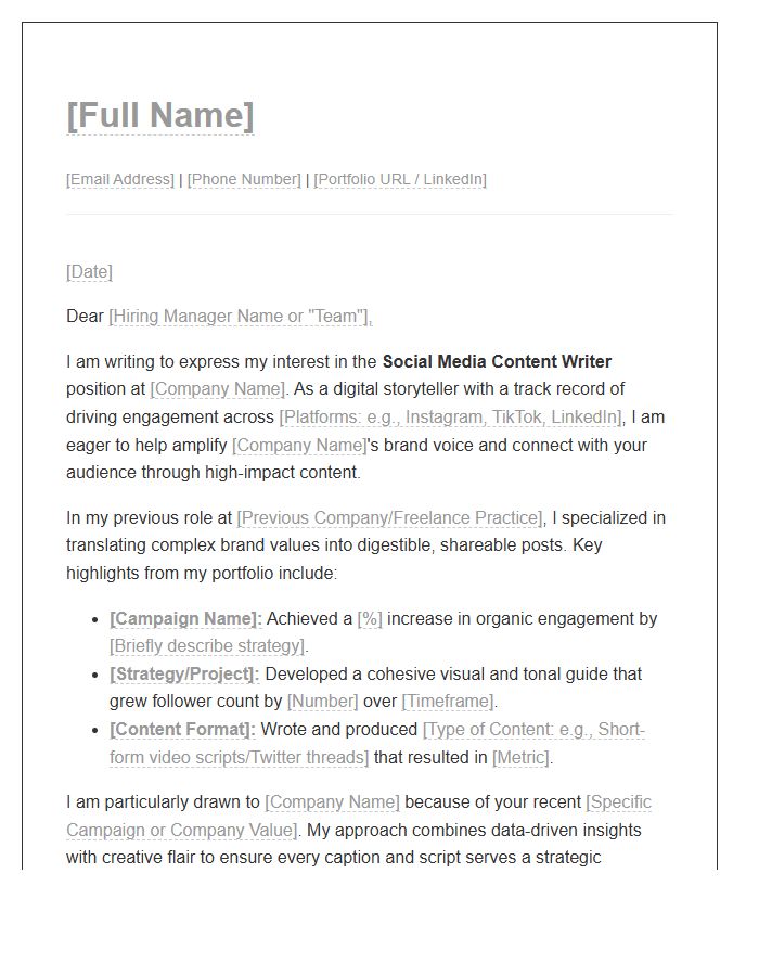 Social Media Content Writer Portfolio Cover Letter Template