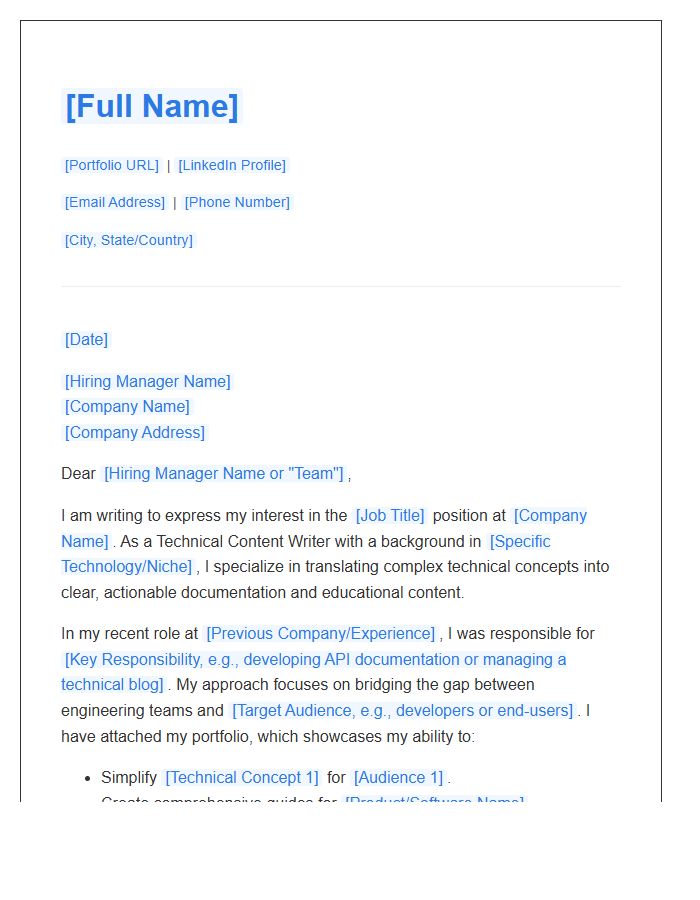 Technical Content Writer Portfolio Cover Letter Template