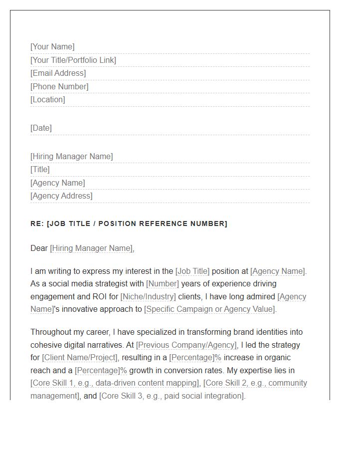 Agency Social Media Strategy Cover Letter Template