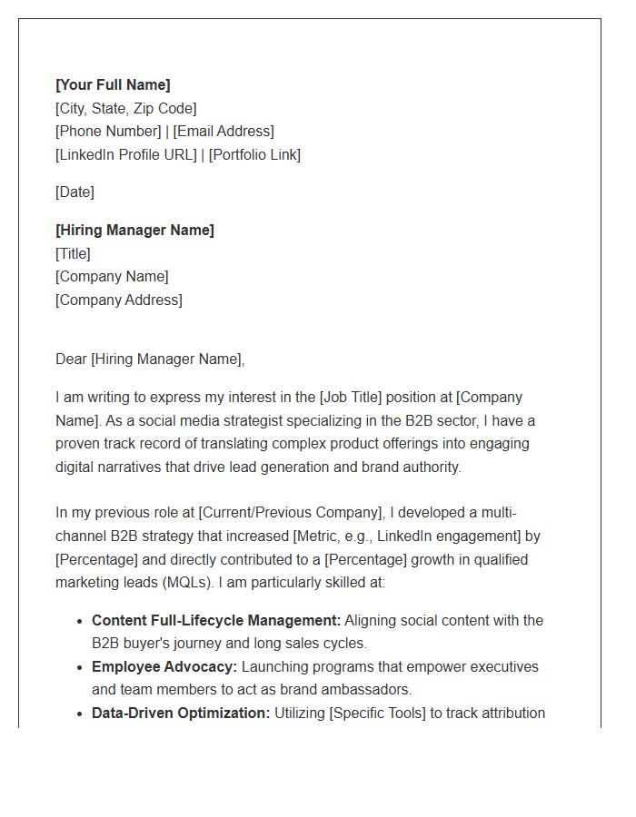 B2B Social Media Strategy Cover Letter Template