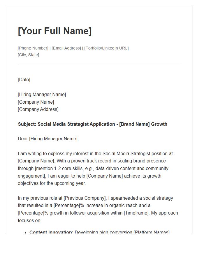 Brand Growth Social Media Strategy Cover Letter Template