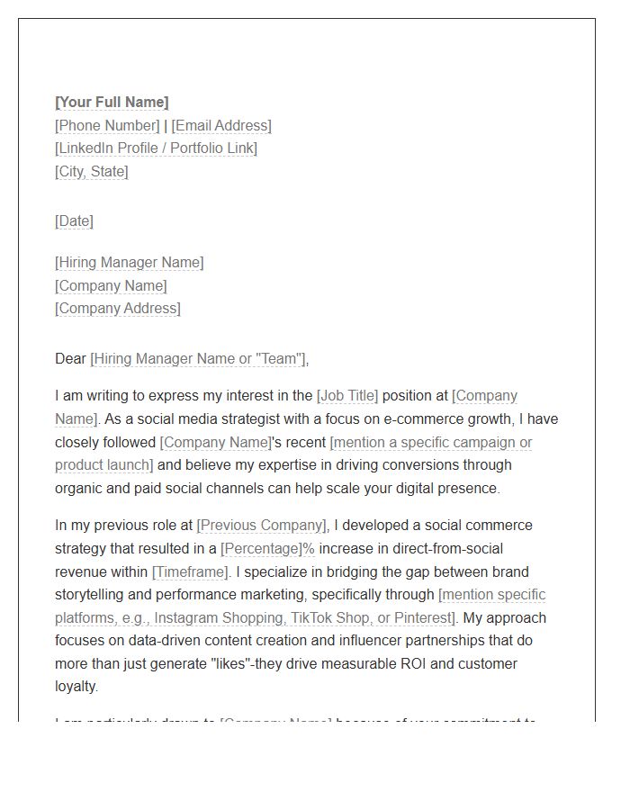 E-commerce Social Media Strategy Cover Letter Template