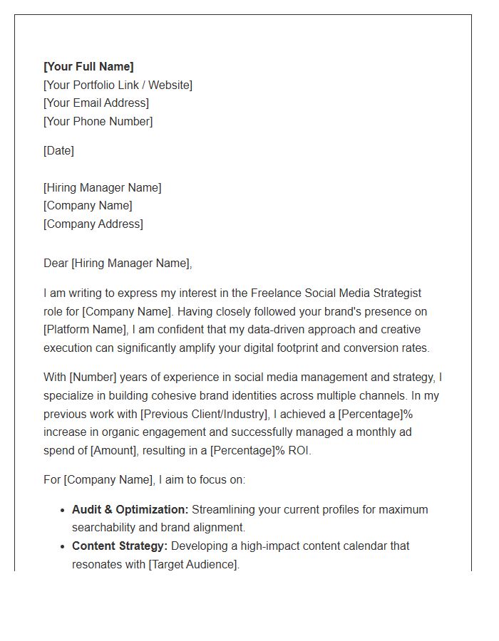 Freelance Social Media Strategy Cover Letter Template