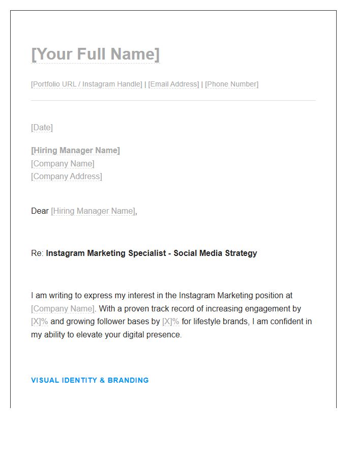 Instagram Marketing Social Media Strategy Cover Letter Template