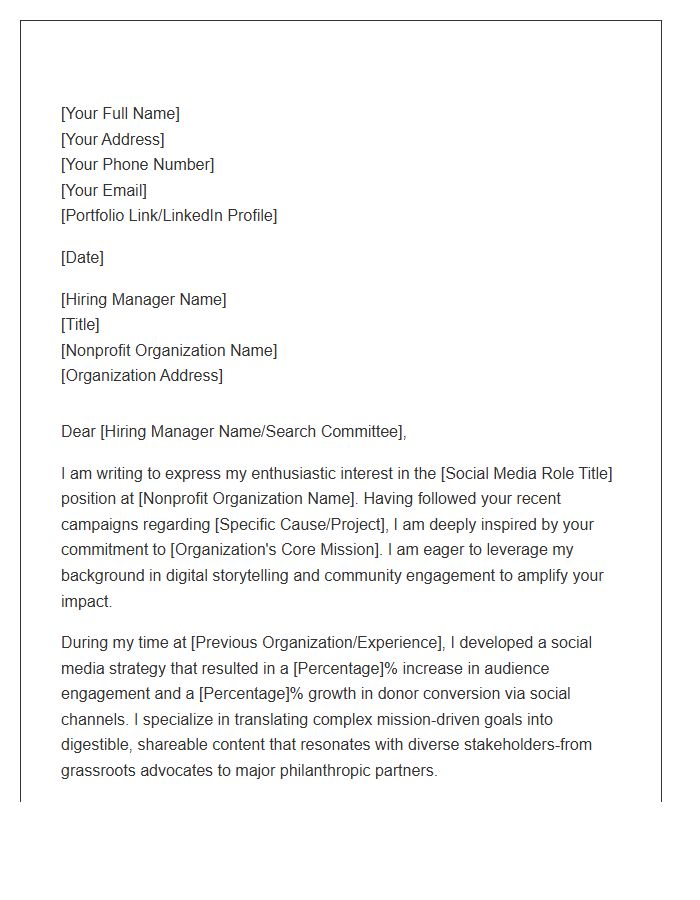 Nonprofit Social Media Strategy Cover Letter Template