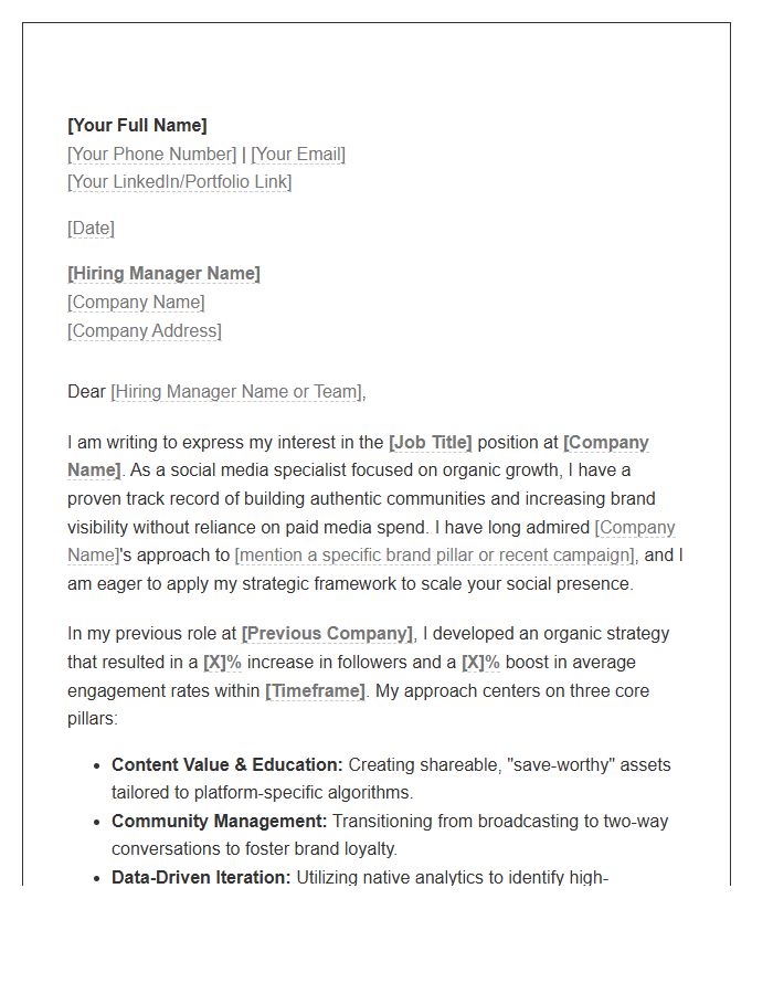 Organic Growth Social Media Strategy Cover Letter Template