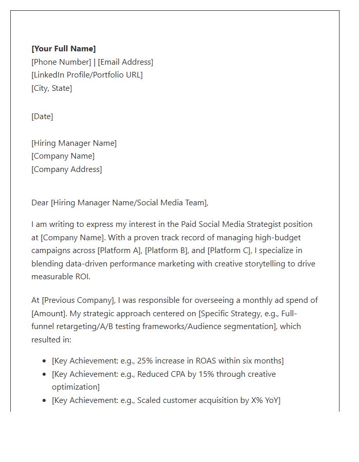 Paid Social Media Strategy Cover Letter Template