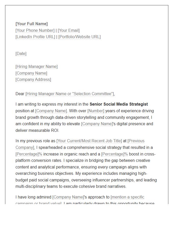 Senior Social Media Strategy Cover Letter Template