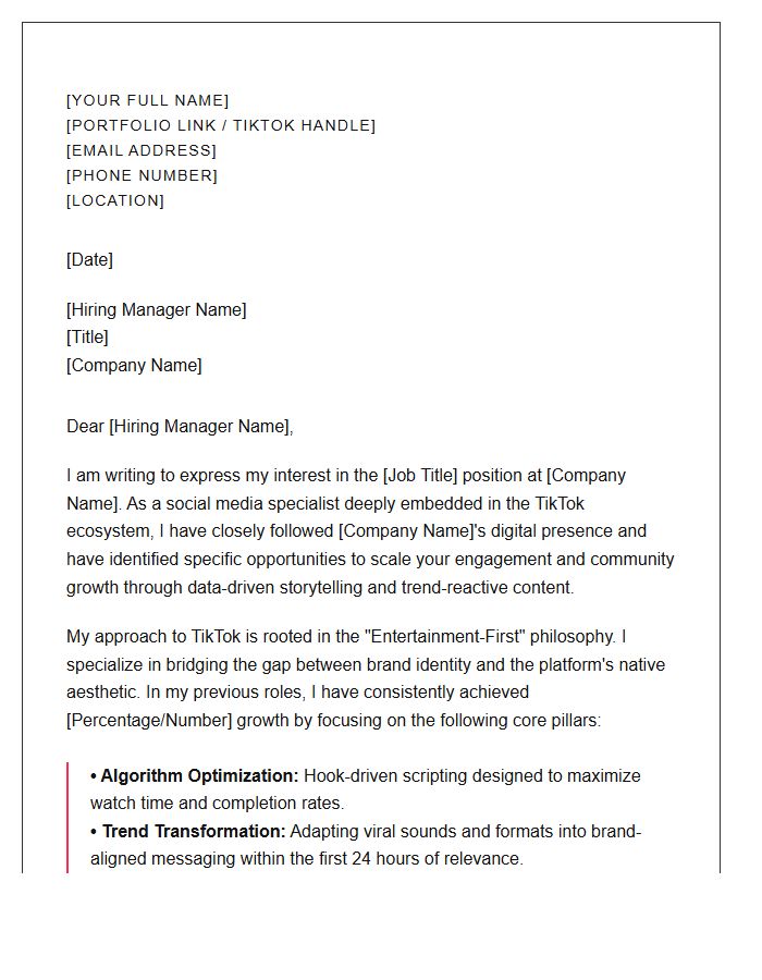 TikTok Engagement Social Media Strategy Cover Letter Template