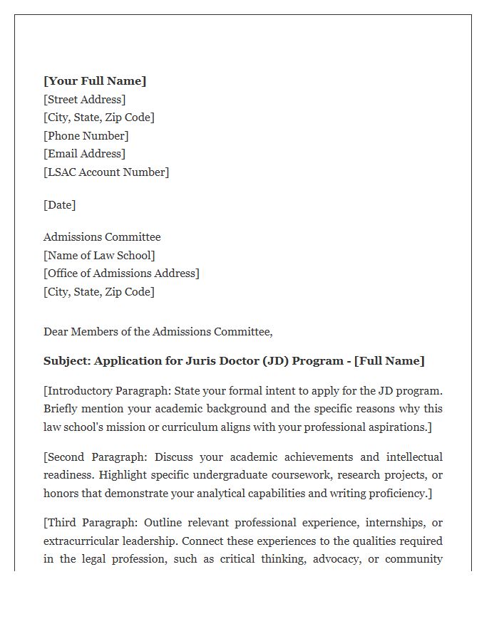 Law School Juris Doctor Admission Cover Letter Template