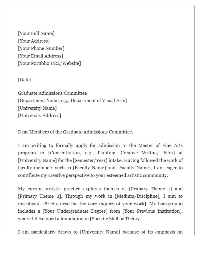Master Of Fine Arts Admission Cover Letter Template