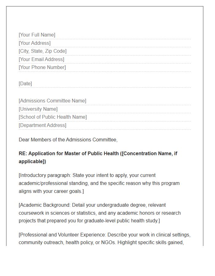 Master Of Public Health Admission Cover Letter Template