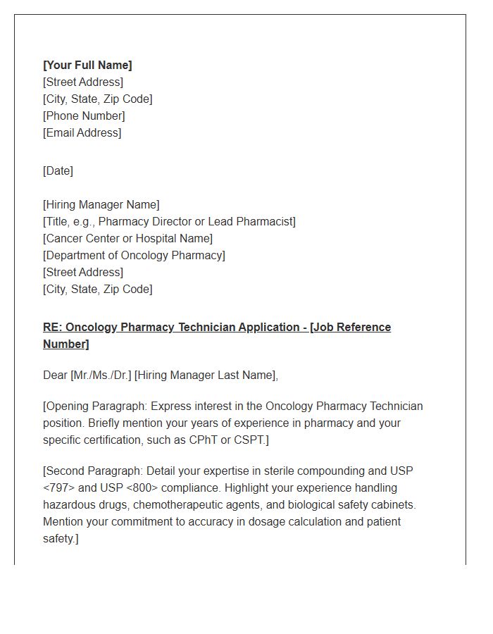 Oncology Pharmacy Technician Professional Cover Letter Template