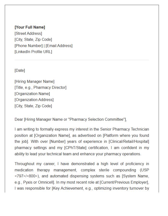 Senior Pharmacy Technician Professional Cover Letter Template