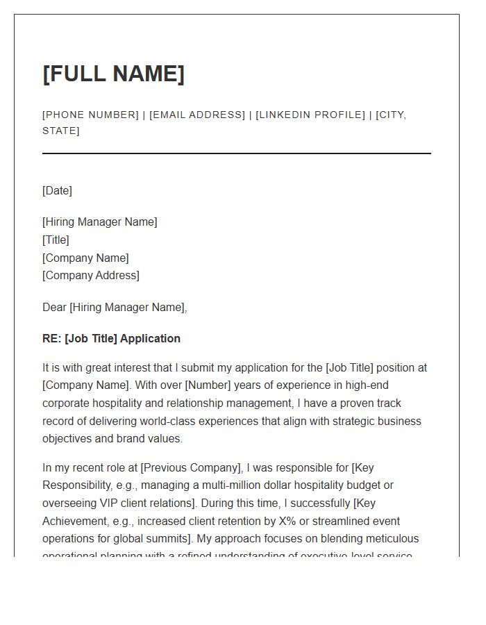 Corporate Hospitality Executive Cover Letter Template